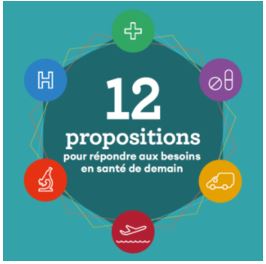 Visuel avec inscrit "12 propositions pour répondre aux besoins en santé de demain"