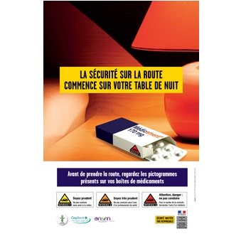 Affiche "la sécurité sur la route commence sur votre table de nuit"