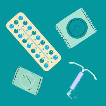 Pictogramme illustrant des modes de contraception : pilule, préservatif, etc