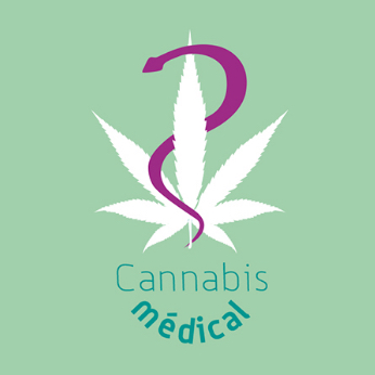Pictogramme illustrant une feuille de cannabis entourée d'un serpent (cannabis médical)
