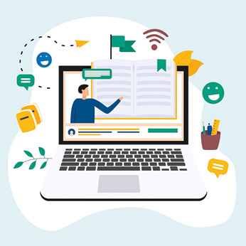 Illustration représentant un ordinateur avec des pictogramme pour illustrer la certification périodique