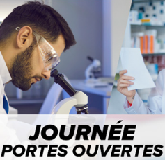 Photo d'un pharmacien avec inscrit "Journée portes ouvertes"
