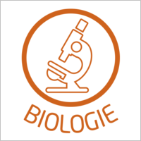 Pictogramme illustrant un microscope avec marqué "Biologie"