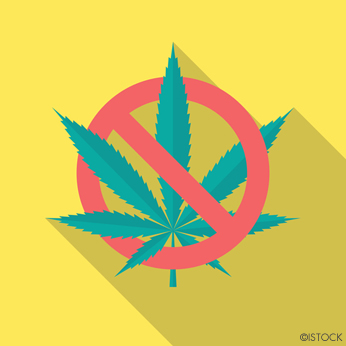 Illustration d'une feuille de cannabis barrée