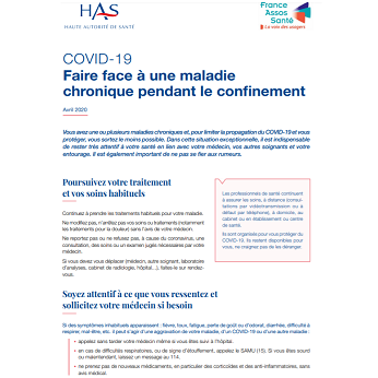 Aperçu de la brochure "Faire face à une maladie chronique pendant le confinement"