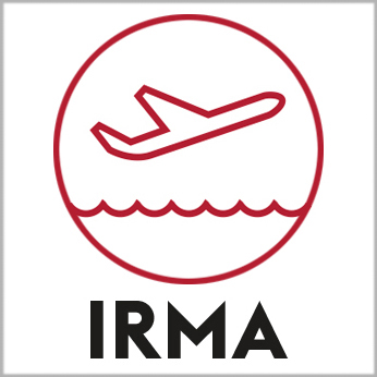 Pictogramme illustrant un avion au dessus de l'eau avec marqué "Irma"