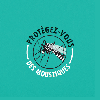 Illustration d'un moustique tigre avec marqué "Protégez-vous des moustiques"