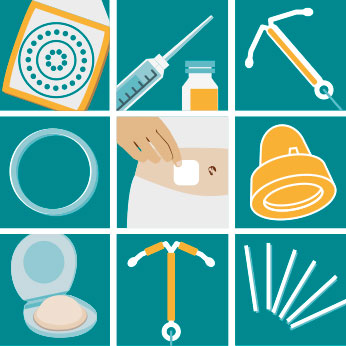 Pictogrammes illustrant les différents moyen de contraception pour les femmes