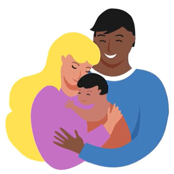 Illustration d'un bébé dans les bras de ses parents