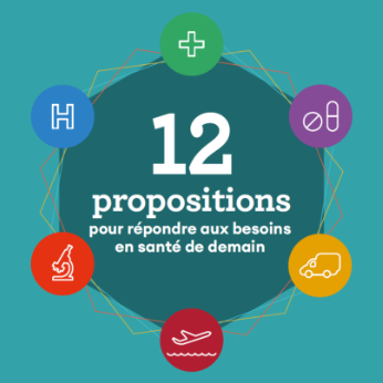 Visuel avec inscrit "12 propositions pour répondre aux besoins en santé de demain"