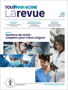 Premiere page de couverture de la revue numero 24, avec titres et visuels de pharmaciens