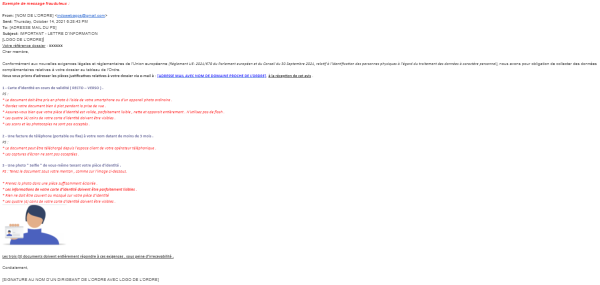 Capture d'écran d'un exemple de message frauduleux